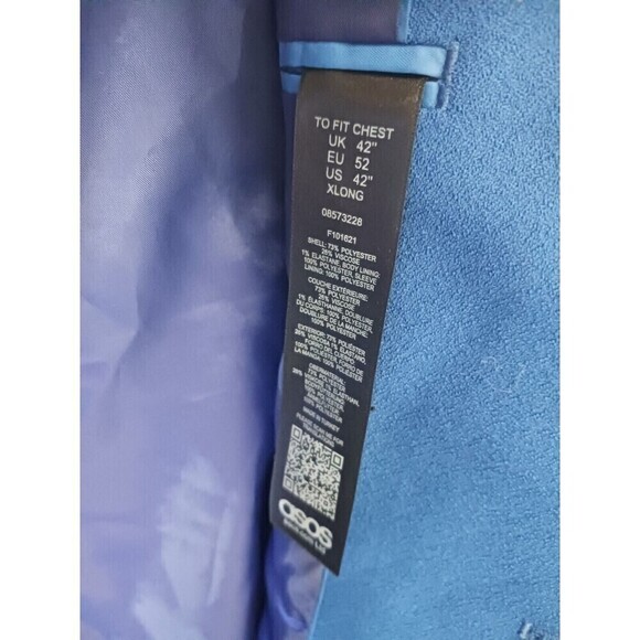 Asos Mens Blazer Jacket One Button Front Long Sleeve Blue Size 42 Tall XLong - Picture 4 of 6